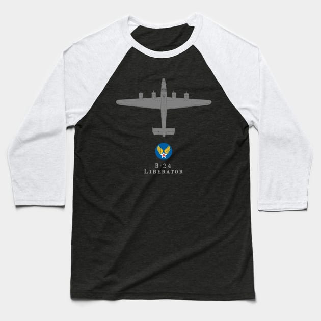 B-24 Liberator Tech Drawing WWII Bomber Airplane Baseball T-Shirt by DesignedForFlight